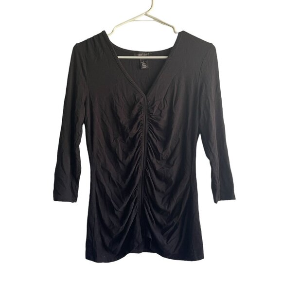 White House Black Market - Black Ruched Center Blouse Top - Size Small - Picture 1 of 5